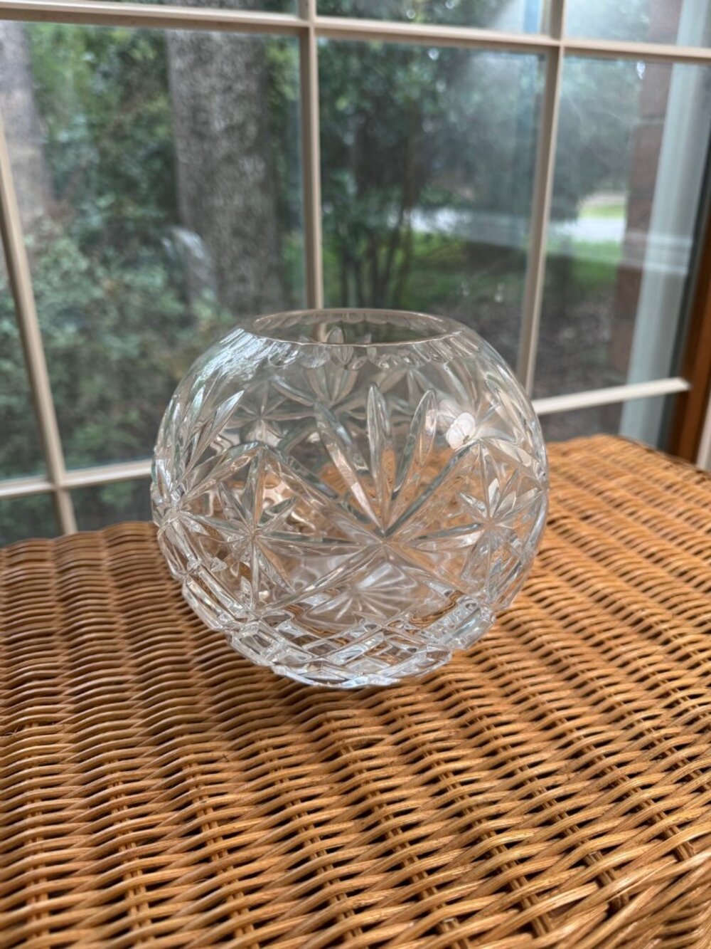 Diamond-Point Cut Glass Rose Bowl